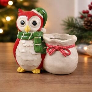 Vintage Owl Planter Figurine 1980s Christmas Decor 5.5 Inch